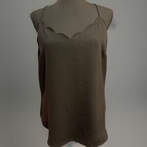 J Crew Tank Top 8 Womens Black Scalloped Edge Spaghetti Strap Halter Minimalist